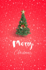 Fototapeta na wymiar merry christmas and christmas tree with snow on color background