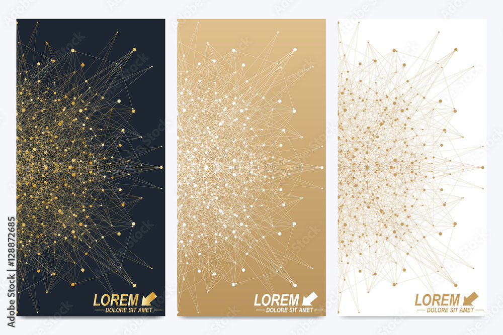 Poster modern set of vector flyers. geometric abstract presentation. molecule and communication background 