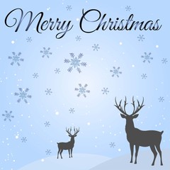 Christmas background with snow and reindeer. Merry Christmas! Vector illustration.