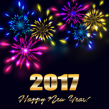Fireworks for happy new year 2017. Vector illustration