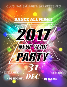 Christmas Party Poster. Happy 2017 New Year Flyer. New Year part