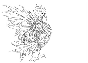 Rooster. Vector. Monochrome. Black and white graphic style.Vector