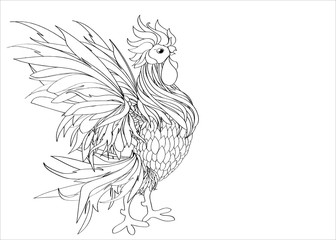 Fototapeta na wymiar Rooster. Vector. Monochrome. Black and white graphic style.Vector