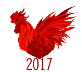 Fiery Rooster in the shape of a heart. Vector. Symbol 2017. 