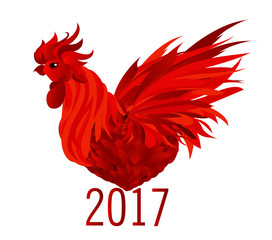 Fiery Rooster in the shape of a heart. Vector. Symbol 2017. 