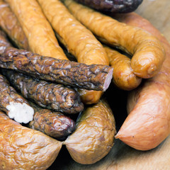 sausage on a wooden background