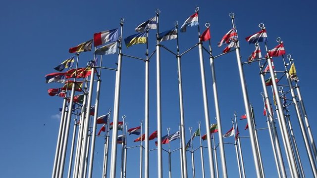 European flags on flagpoles developed in the wind