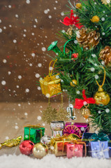 Christmas decorations  with snow