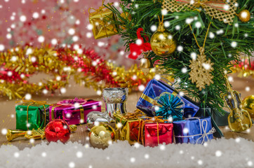 Christmas decorations  with snow