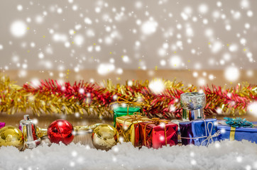 Christmas decorations  with snow