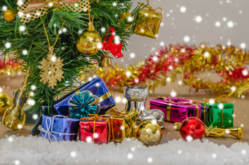 Christmas decorations  with snow