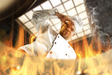 Fototapeta na wymiar cook chef and fire 