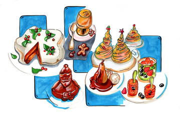 illustration of desserts for winter patry