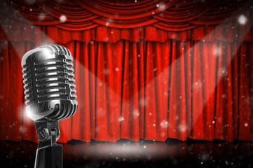 Retro microphone and curtain.