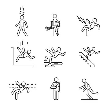 Man accident and traumas safety sign set