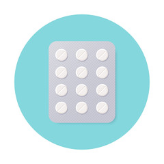 Pills Blister Pack with White Round Pills.