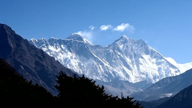 Mount Everest and Lhotse view from Namche Bazaar, Nepal. Timelapse