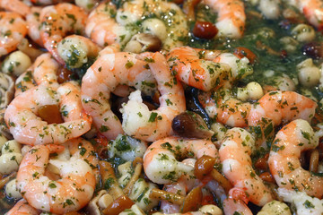 Shrimp seafood salad with mushrooms