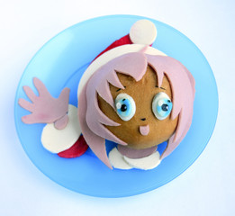 Бутерброд в виде головы девочки в колпаке санты. Творческая еда для хорошего настроения и аппетита