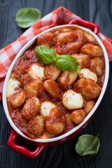 Baked potato gnocchi with tomato sauce and mozzarella cheese