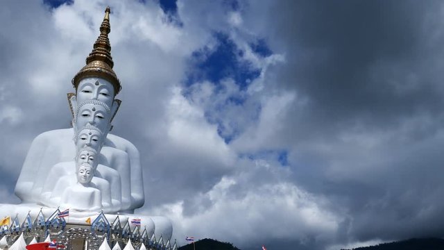 panning shot of Five Buddhas at Wat Phra Thad Pha Son Kaew Temple, Phetchabun, Thailand