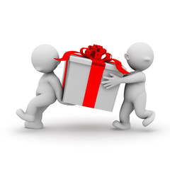 3d human carrying a big present christmas box