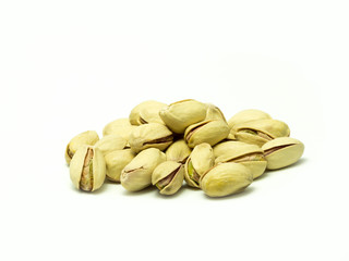 Pistachio nuts on a white background