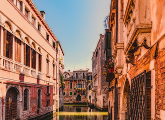 Typical street view of Venice with canal