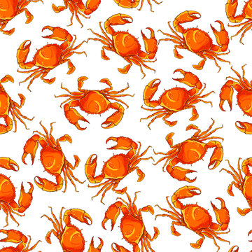 Cute seamless pattern made of pretty orange crabs.
