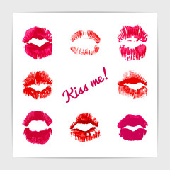 Cute and seductive red lipstick kisses set.
