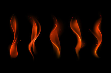 Vector Set of  Different Red Scarlet Fire Flame on Background