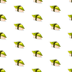 Cute seamless pattern made of avocado sushi.