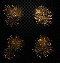 Festive Set Fireworks Salute on Transparent Background