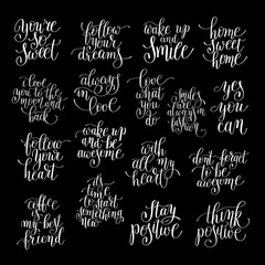 set of handwritten positive inspirational quotes brush typograph