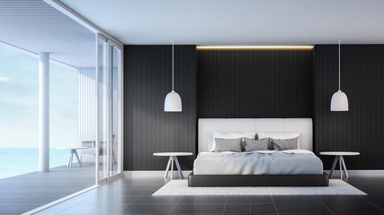 3d rendering Bedroom villa sea view and sky