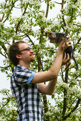 happiness yarn man with york terrier