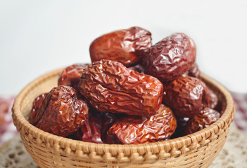 Red dates or Chinese jujube in a bamboo basket