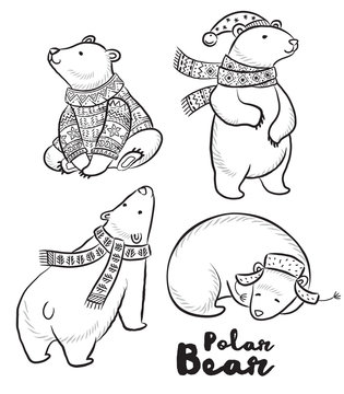 Vector outline set with polar bears