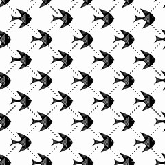 Fish, Seamless monochrome pattern, black-and-white