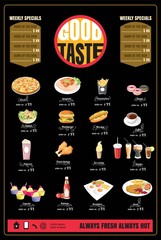 Restaurant Fast Foods menu on chalkboard vector format eps10 - 128881803