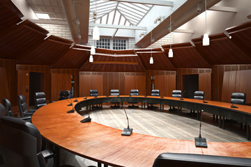 Executive modern empty business office conference room with overhead skylight .Photo realistic 3d rendering