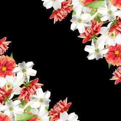 Beautiful floral pattern of daffodils and dahlias 