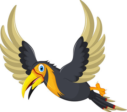 Cartoon happy bird toucan flying