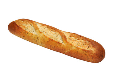 Long loaf with herbs isolated on white background