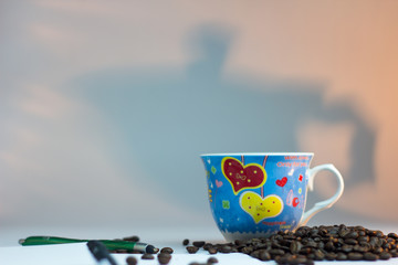 coffee, beans, background, table, cup, brown, tea, cafe, wooden,
