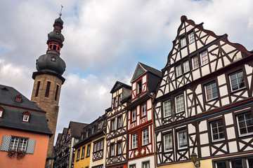 Half-timbered buildings on the Market square of the town of Coch
