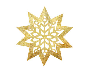 Golden Christmas star with snowflake isolated on white backgroun