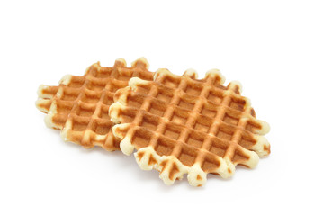 Pile of sweet waffles isolated on white background