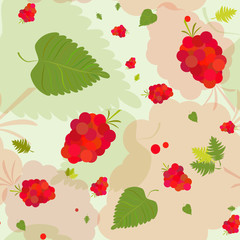 Floral pattern with leaves and berries on light background