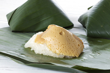 sticky rice with steamed custard, Thai dessert
